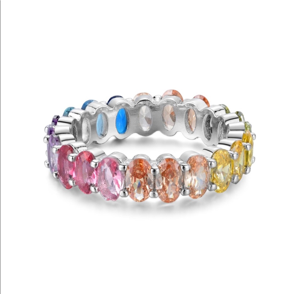 Sterling silver oval shape rainbow eternity band